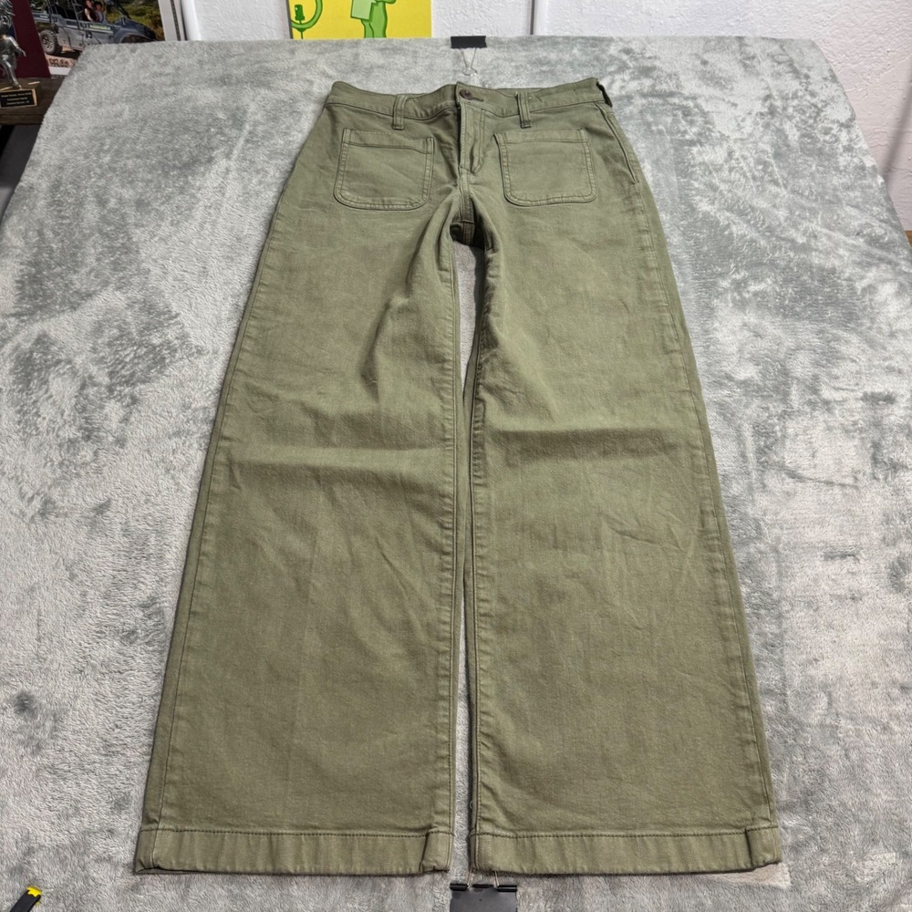 Madewell Emmett Wide Leg Pants Olive Green High Rise Patch Pocket Size 26 Petite